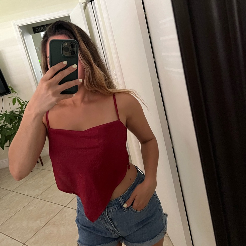 Bandana style back tie top - burgundy - light cheetah print